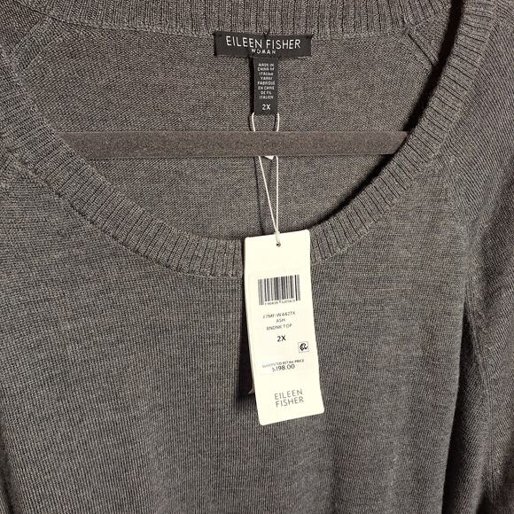 Eileen Fisher NEW Merino Jersey round neck sweater 2XL Gray 100% wool minimalist - Picture 5 of 6